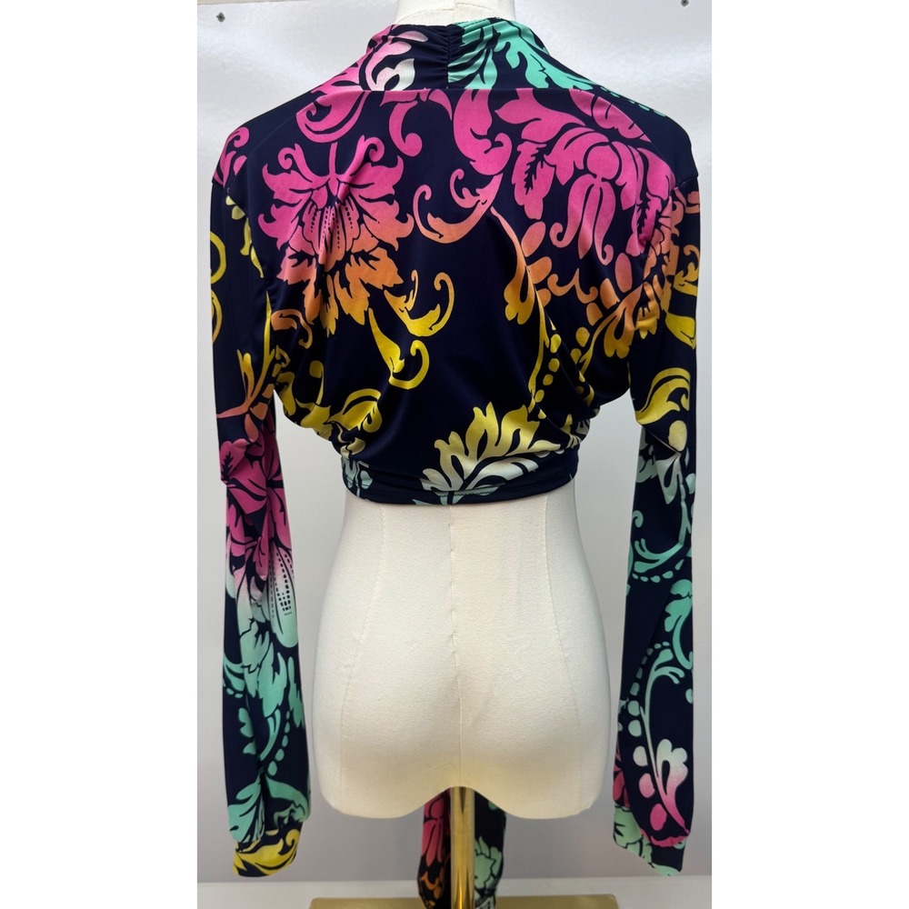 NWT Kendra Top Baroque Floral Tie Front Crop Long Sleeve Festival Rave Large - Picture 3 of 8